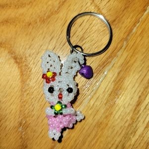 Handmade beaded bunny keychain